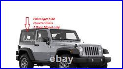 Fit 2019 to 2022 Jeep Wrangler 2 Door Passenger(Right) Quarter Glass Dark Tinted