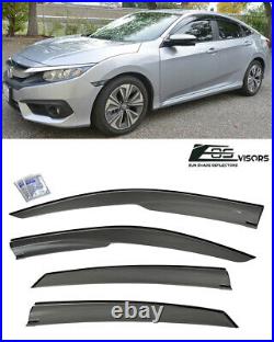 Tape-On Smoke Tinted Side Window Visor Deflector For 16-Up Honda Civic 4Dr Sedan